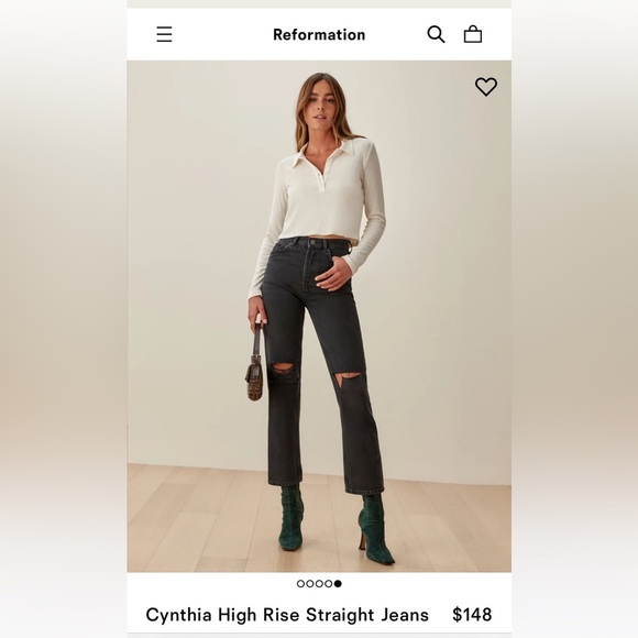 Reformation Cynthia High Rise Straight Jeans Black Ripped Size 27 - Picture 2 of 14